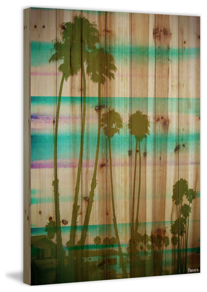 "Rainbow Through the Palms" Print on Natural Pine Wood, 24"x36"
