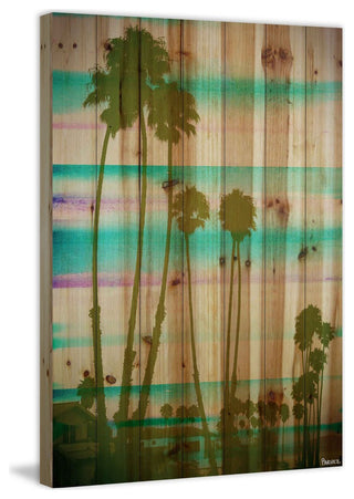 "Rainbow Through the Palms" Print on Natural Pine Wood, 24"x36"