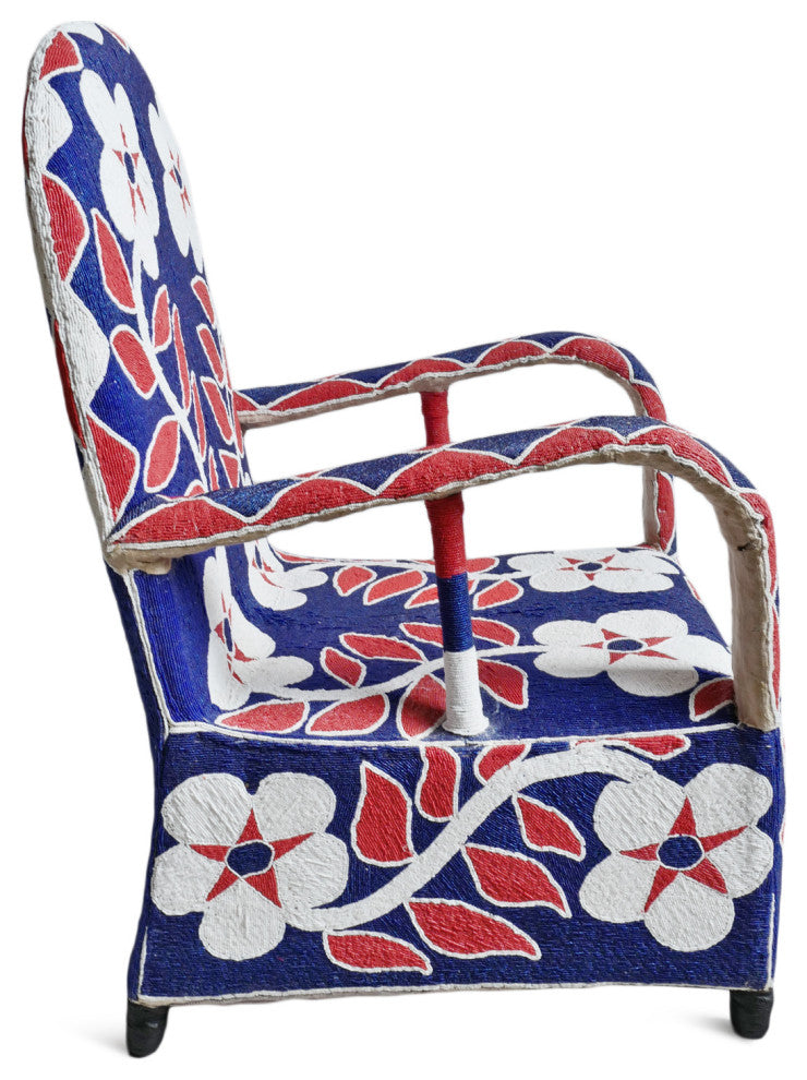 Red White and Blue Floral Beaded Chair