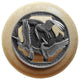 Crane Dance Wood Knob, Antique Brass, Natural Wood Finish, Antique Pewter