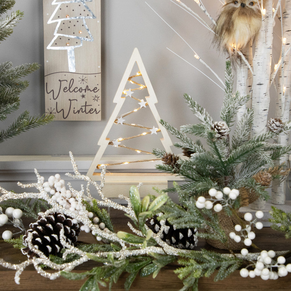 11" Lighted Wooden Christmas Tree With Stars Tabletop Decoration