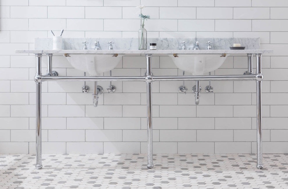 Embassy 72" Wide Double Wash Stand, P-Trap, Countertop With Basin, Faucet