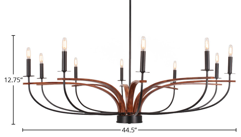 Monterey Uplight 10-Light Chandelier, Matte Black & Painted Wood-look