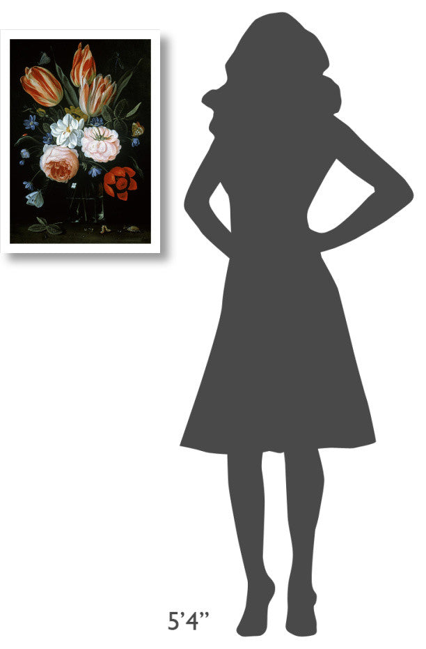 "Tulips and Roses In A Glass Vase" Paper Print by Jan Van Kessel, 17"x24"