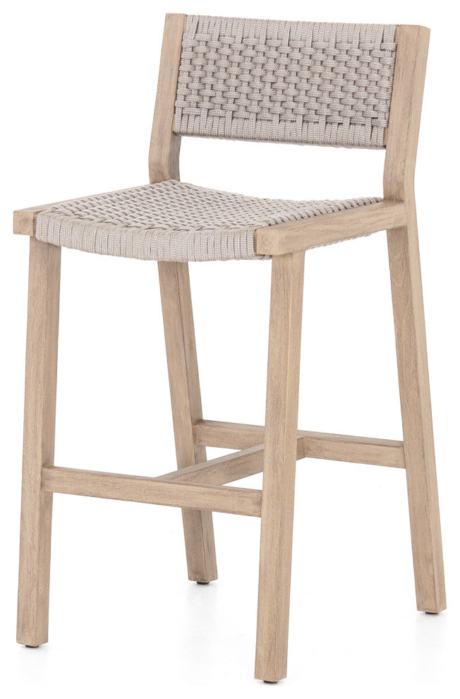 Delano Outdoor Stool Washed Brown, Fsc, Thick Grey Rope, Counter