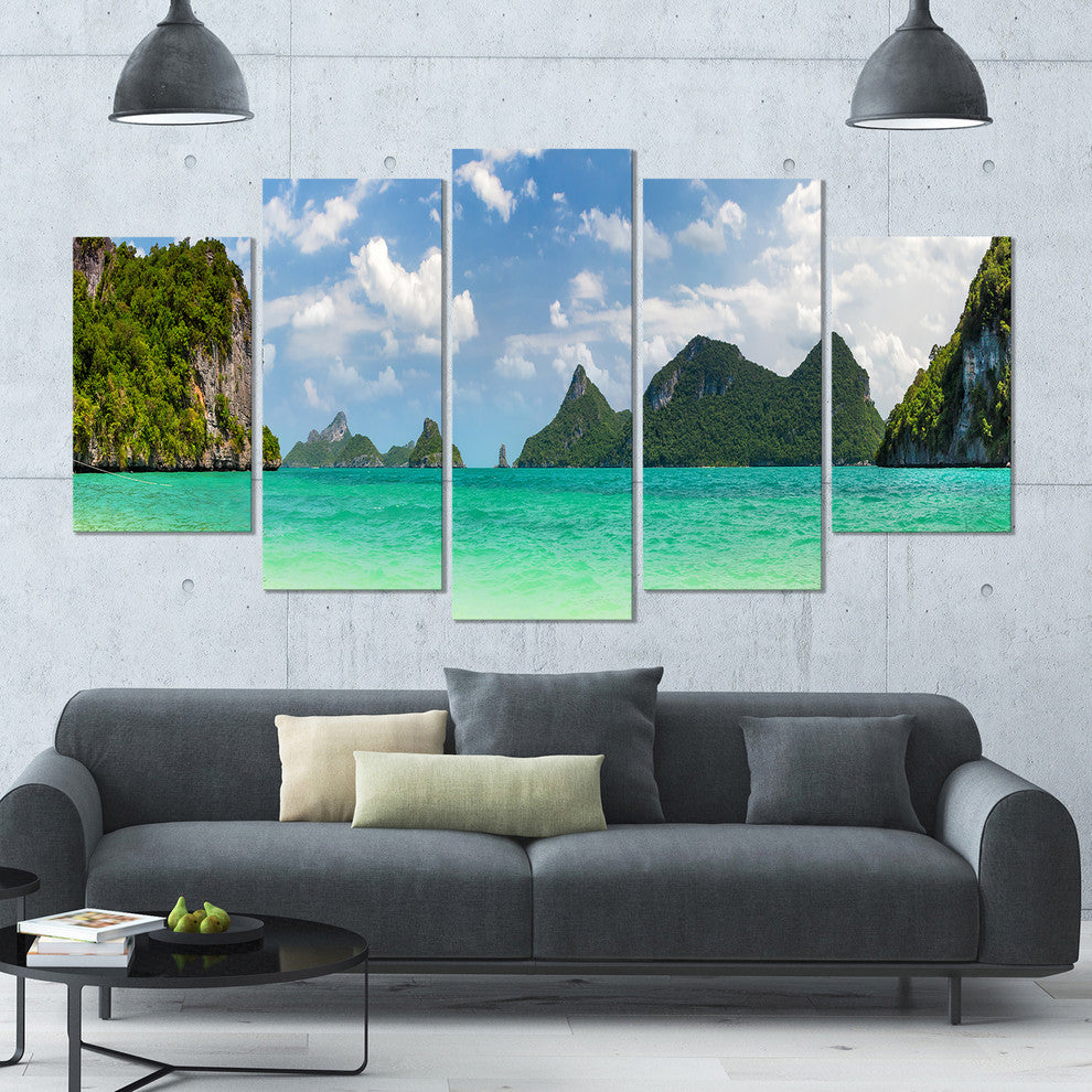 Thailand Beach Panorama, Landscape Canvas Art Print, 60"x32", 5 Panels