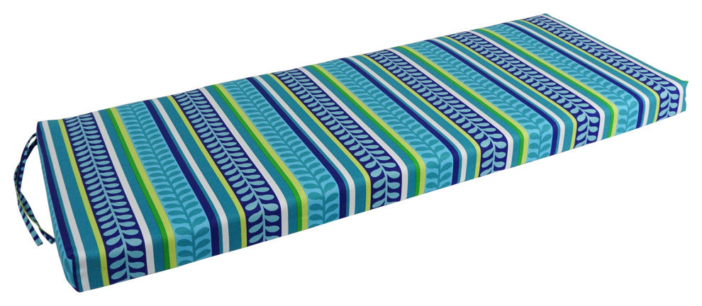 54"X19" Patterned Outdoor Spun Polyester Bench Cushion, Pike Azure
