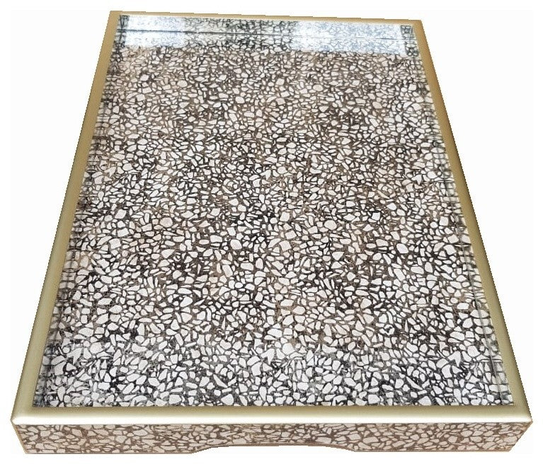 Handmade Reverse Painted Mirror Tray in Terrazzo - Medium