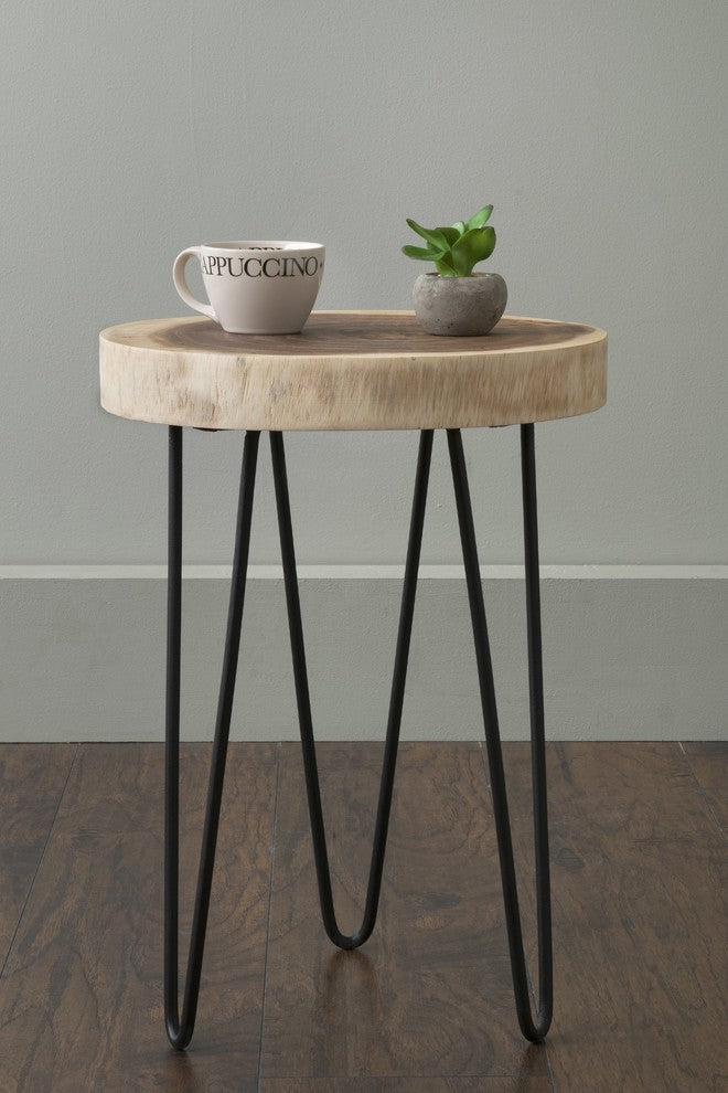 East at Main Laredo 14-inch Natural Cross-cut Accent Table with Iron Legs