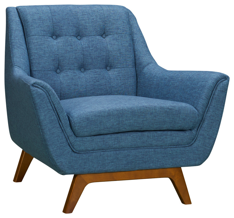 Janson Mid-Century Sofa Chair in Champagne Wood Finish and Blue Fabric