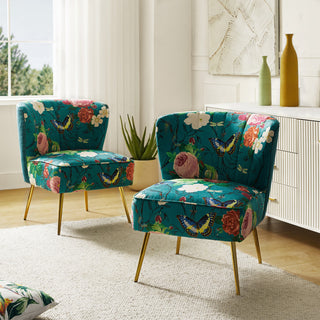 Accent Side Chair With Tufted Back, Blue