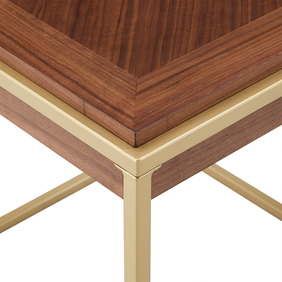 Raleigh Square End Table with Metal Base - Natural Finish, Gold Base