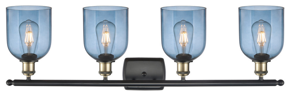 Ballston-Bella 4-Light 36" Bath Vanity Light, Black Antique Brass, Princess Blue