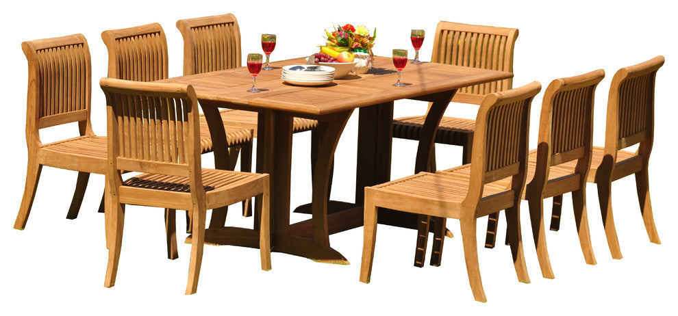 9-Piece Outdoor Patio Teak Dining Set, 69" Warwick Table, 8 Giva Armless Chairs