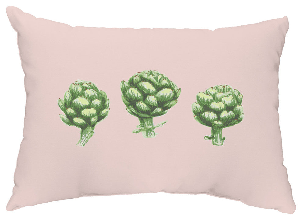 Artichoke 14"x20" Floral Decorative Outdoor Pillow, Pale Pink