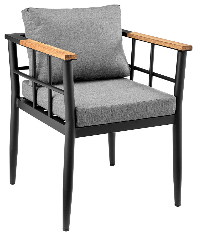 Beowulf Outdoor Dining Chair, Aluminum and Teak With Gray Cushions , Set of 2