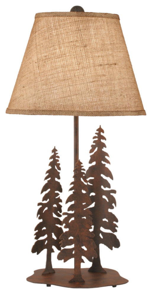 Rust Iron Nature Scene Table Lamp With Circle of Feather Trees