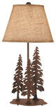 Rust Iron Nature Scene Table Lamp With Circle of Feather Trees