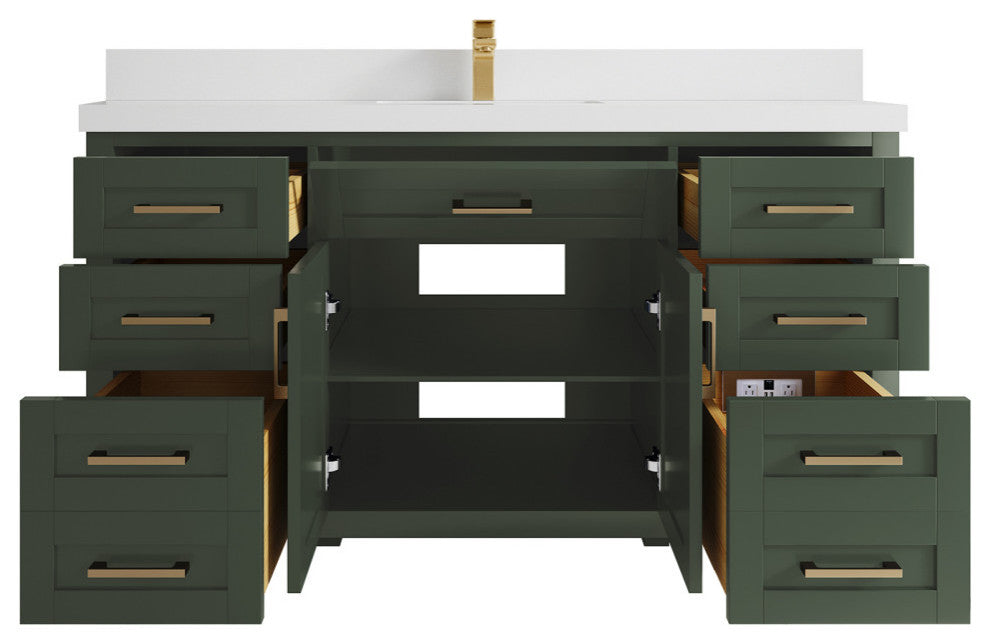 Cambridge 60 Single Bathroom Vanity in Pewter Green 2" White Quartz
