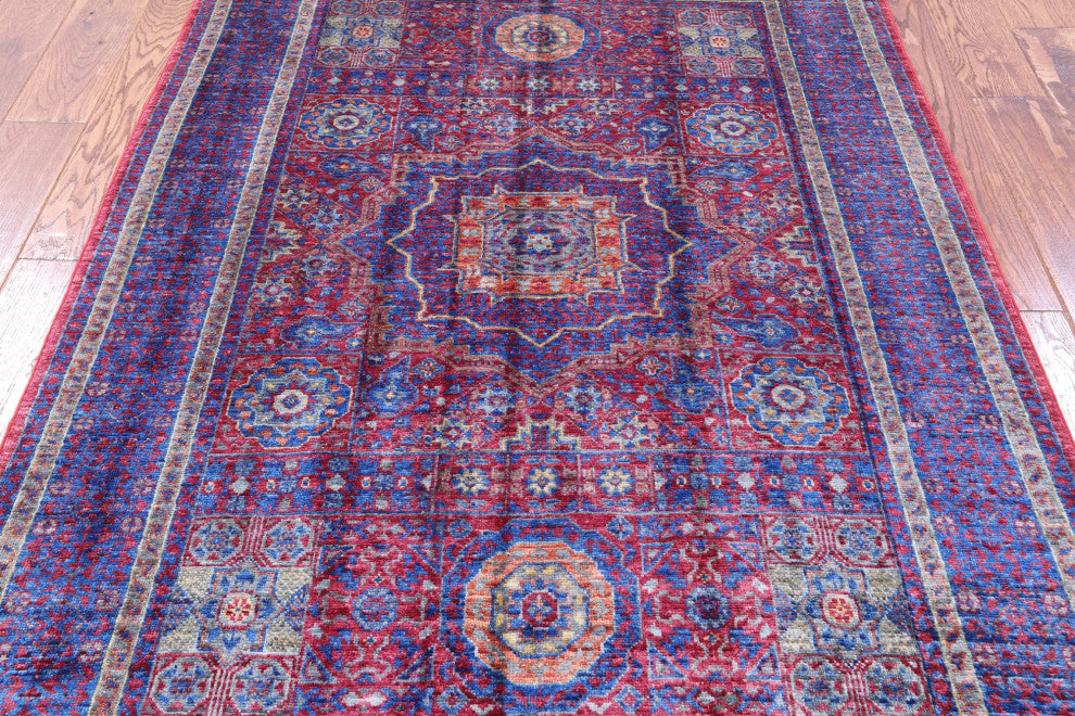 Geometric Mamluk Handmade Wool Rug 4' 1" X 5' 11" - Q12261