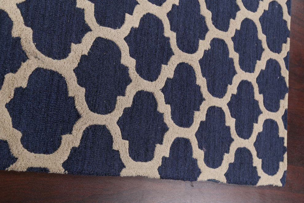 Navy Blue Trellis Contemporary Oriental Area Rug Hand-tufted Wool Carpet 5x8