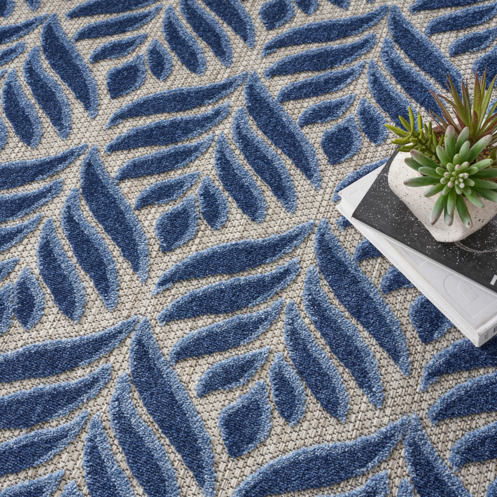 Nourison Aloha 7'10" Round Blue Tropical Area Rug