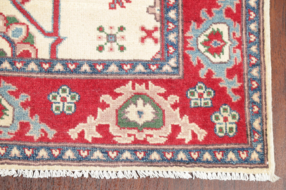 Kazak Oriental Traditional Area Rug Hand Made Pakistani, Beige, 4'11"x3'3