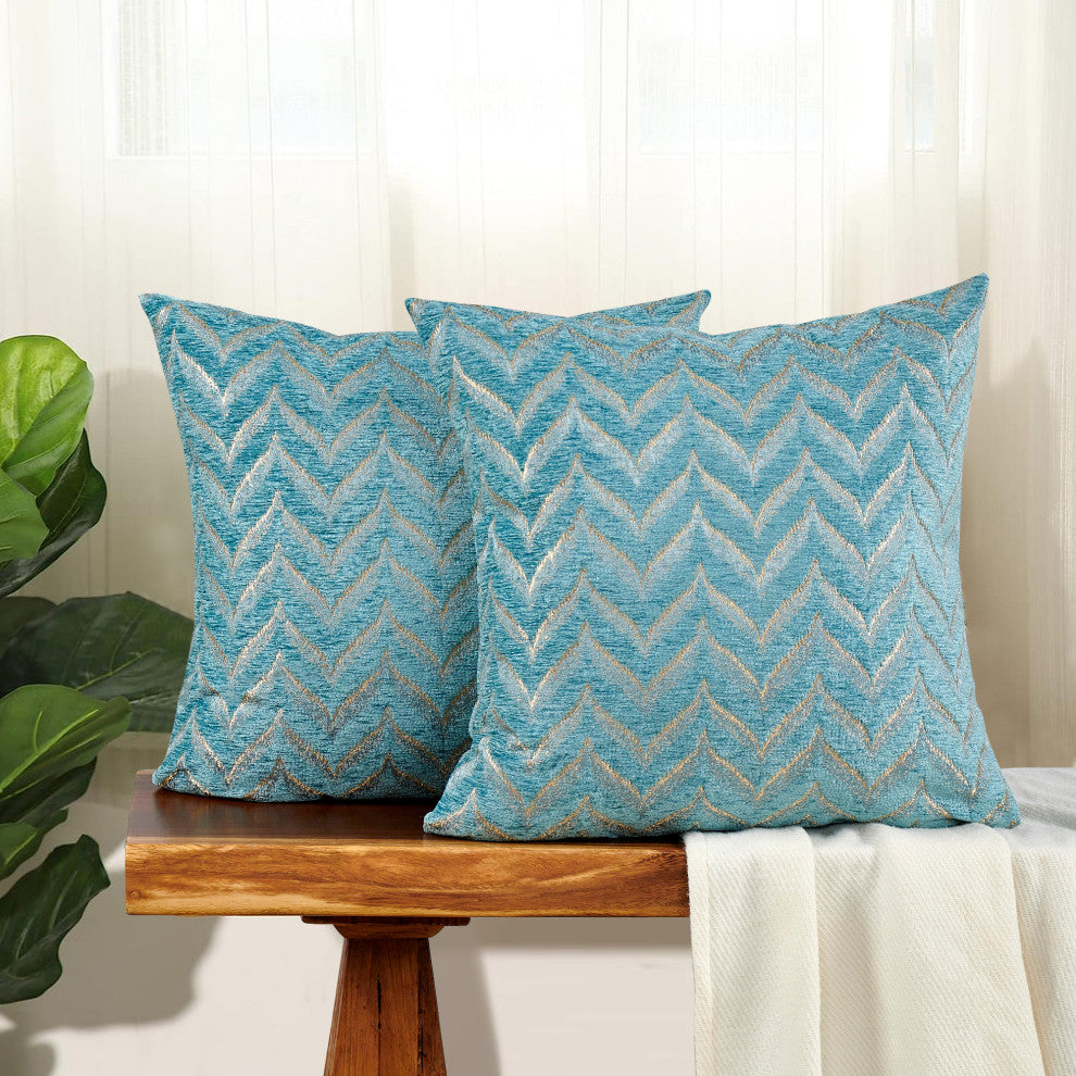 Jacquard Chenille Pillow Covers, 2-Piece Set, Turquoise, 20"x20"