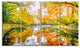 Bright Fall Forest with River, Landscape Canvas Art Print, 48"x28", 4 Panels