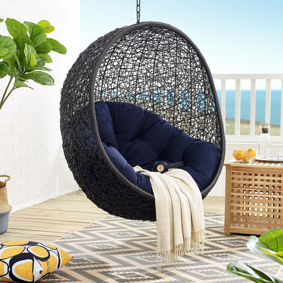 Swing Lounge Chair, Sunbrella, Black Navy Blue, Modern, Outdoor Patio Bistro