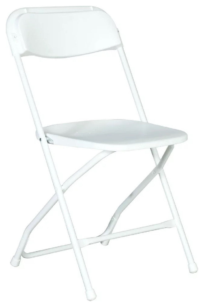 Traditional Folding Chair, Plastic Seat With Drain Holes & Open Backrest, White