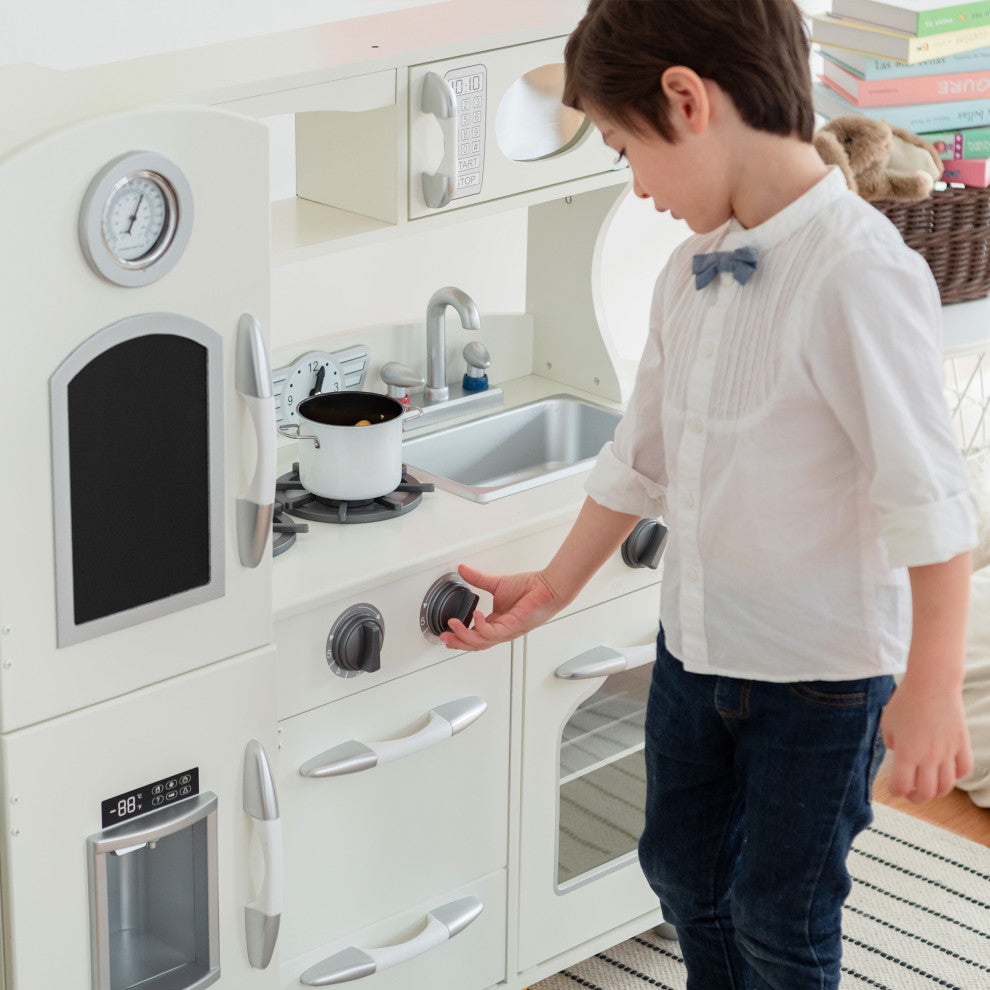 Wooden Play Kitchen Cooking Playset, White