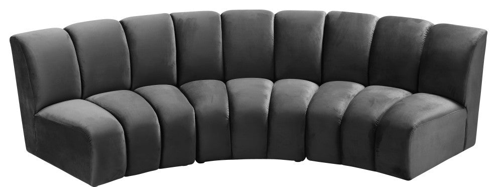 Infinity Channel Tufted Velvet Modular Chair, Gray, 3 Piece