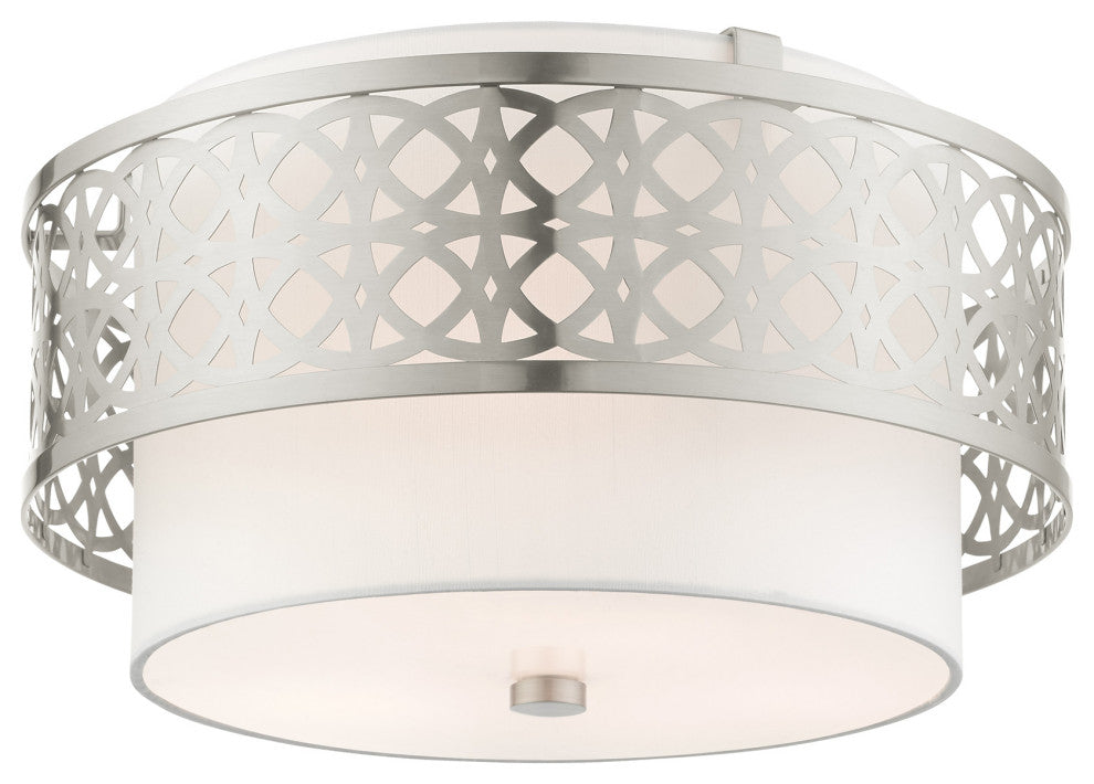 Brushed Nickel Fretwork, Ornamental, Transitional, Sophisticated Semi Flush
