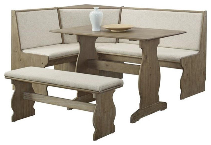 Riverbay Furniture Transitional Wood Corner Nook Dining Set in Brown