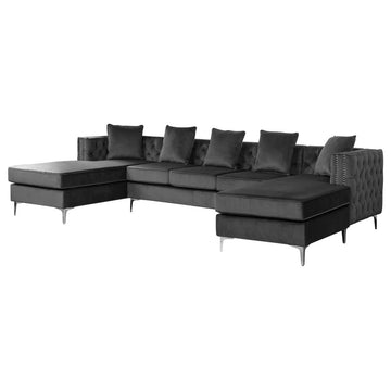 Ryan Dark Gray Velvet Double Chaise Sectional Sofa with Nail-Head Trim