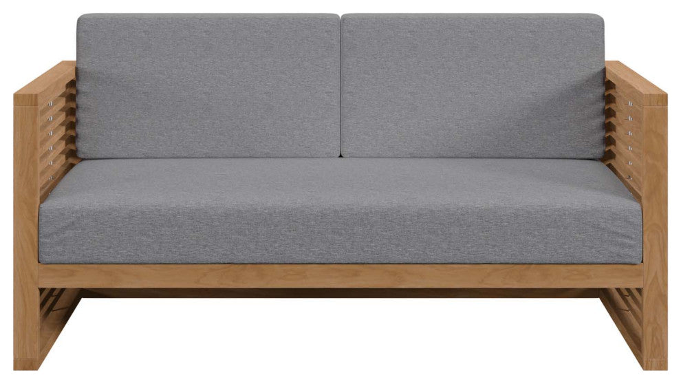 Carlsbad Teak Wood Outdoor Patio Loveseat, Natural Gray