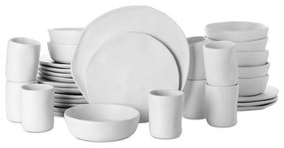 Stone by Mercer Project Hekonda Debossed Stoneware 32 Piece Dinnerware Set,White