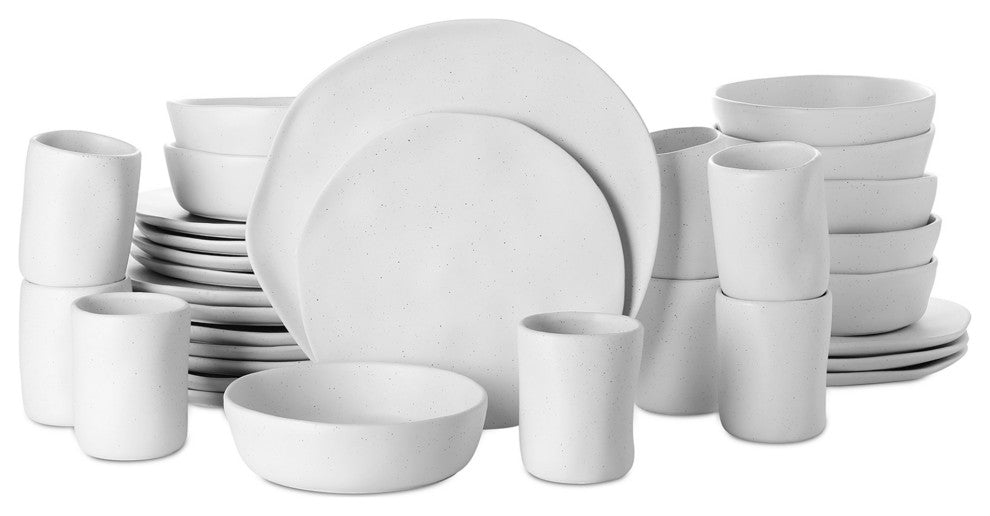 Stone by Mercer Project Hekonda Debossed Stoneware 32 Piece Dinnerware Set,White
