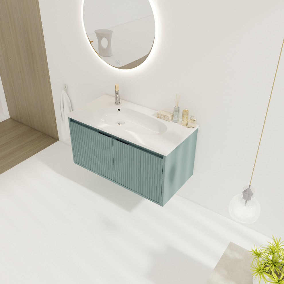 TATEUS 36" Stylish Wall-Mounted Bathroom Vanity with Drop-Shaped Resin Sink