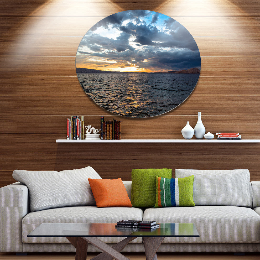 Beautiful Seascape Under Cloudy Sky, Seashore Round Wall Art, 11"
