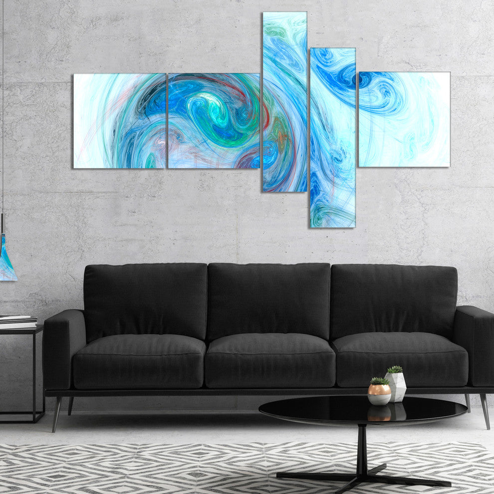 Light Blue Fractal Illustration, Abstract Canvas Wall Art, 60"x32", 5 panels