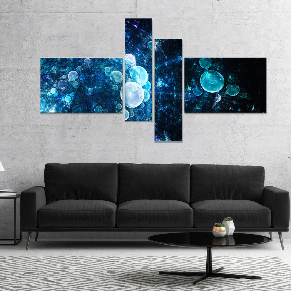 Blue Spherical Water Drops, Floral Canvas Art Print, 60"x32", 4 panels