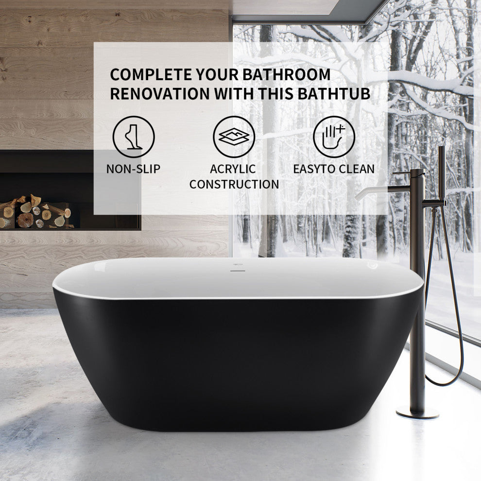 Giving Tree 59 inch Freestanding Acrylic Bathtub Stand Alone Soaking Tub, Black