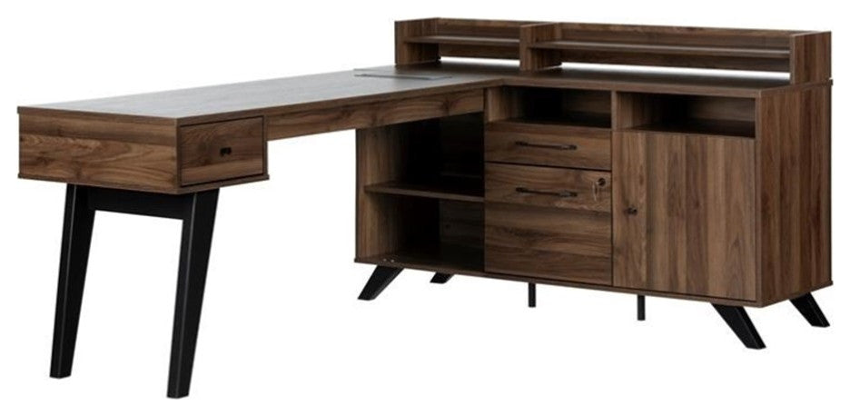 Pemberly Row L-Shaped Desk with Power Bar Natural Walnut Pemberly Row