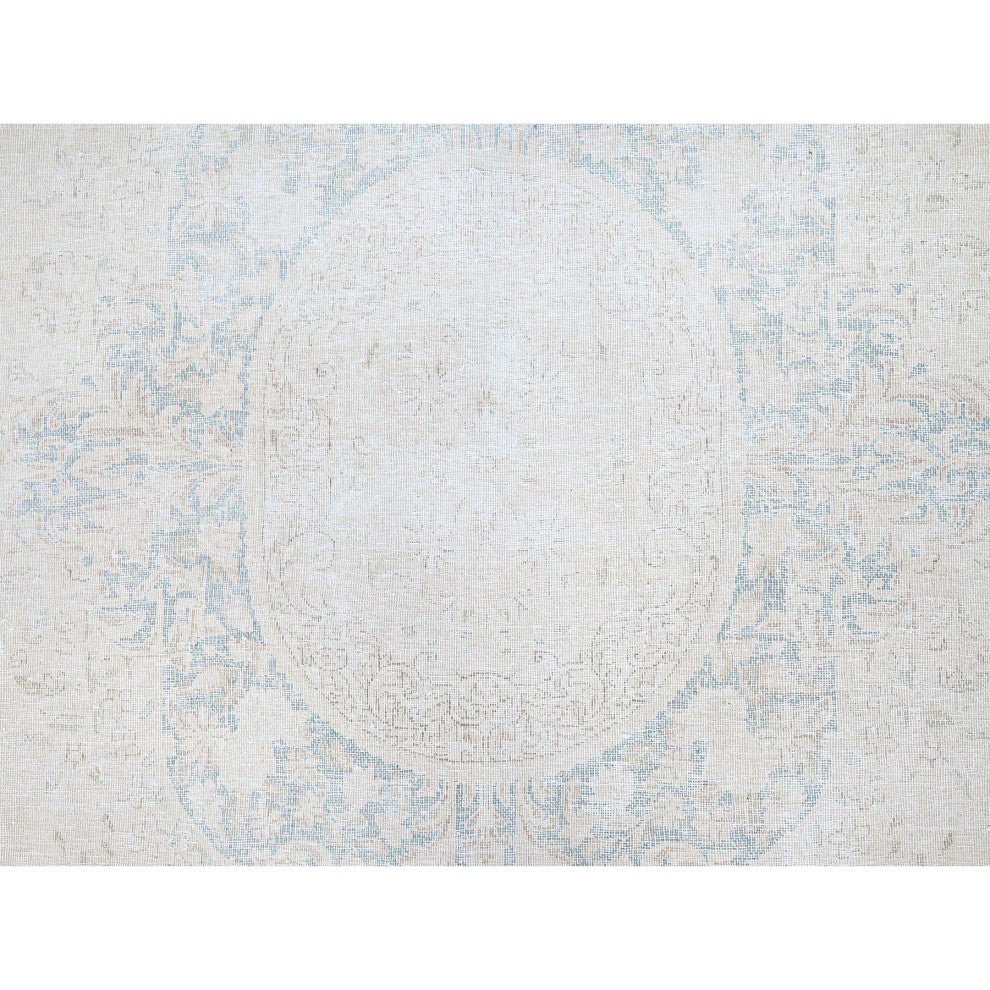 Spring White, Pure Wool, Hand Knotted, Vintage Persian Kerman Rug, 9'4"x12'3"
