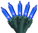 Set of 100 Blue LED Mini Christmas Lights 4" Spacing - Green Wire