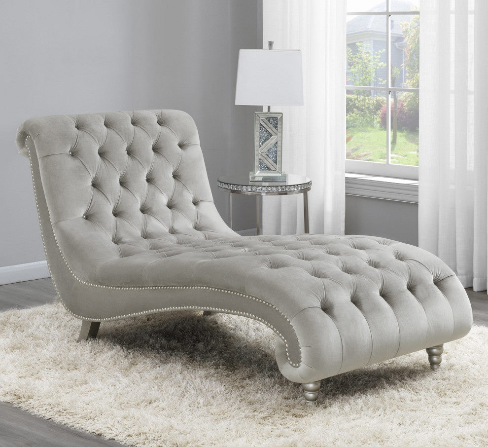 Button Tufted Upholstered Chaise, Gray