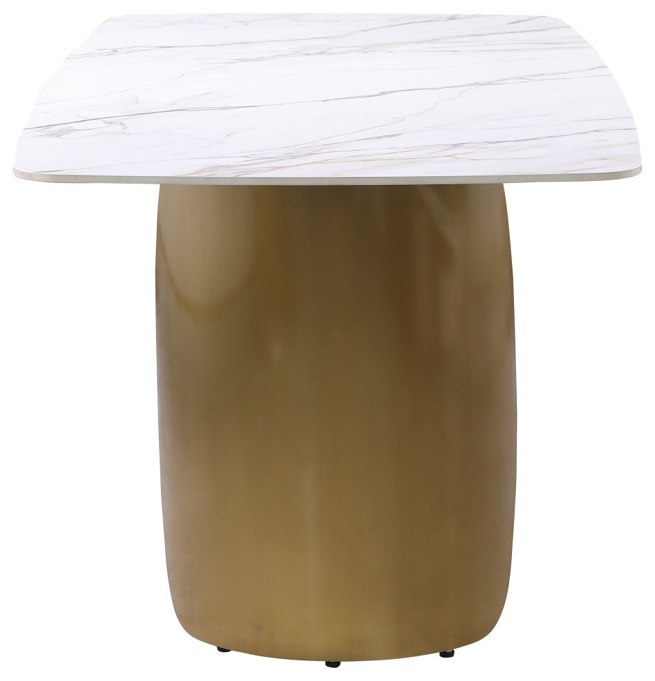 Niya Dining Table, White, Brushed Gold Base
