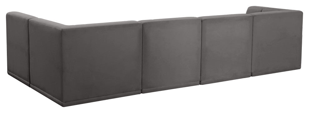 Relax Velvet Upholstered 5-Piece L-Shaped Modular Sectional, Grey